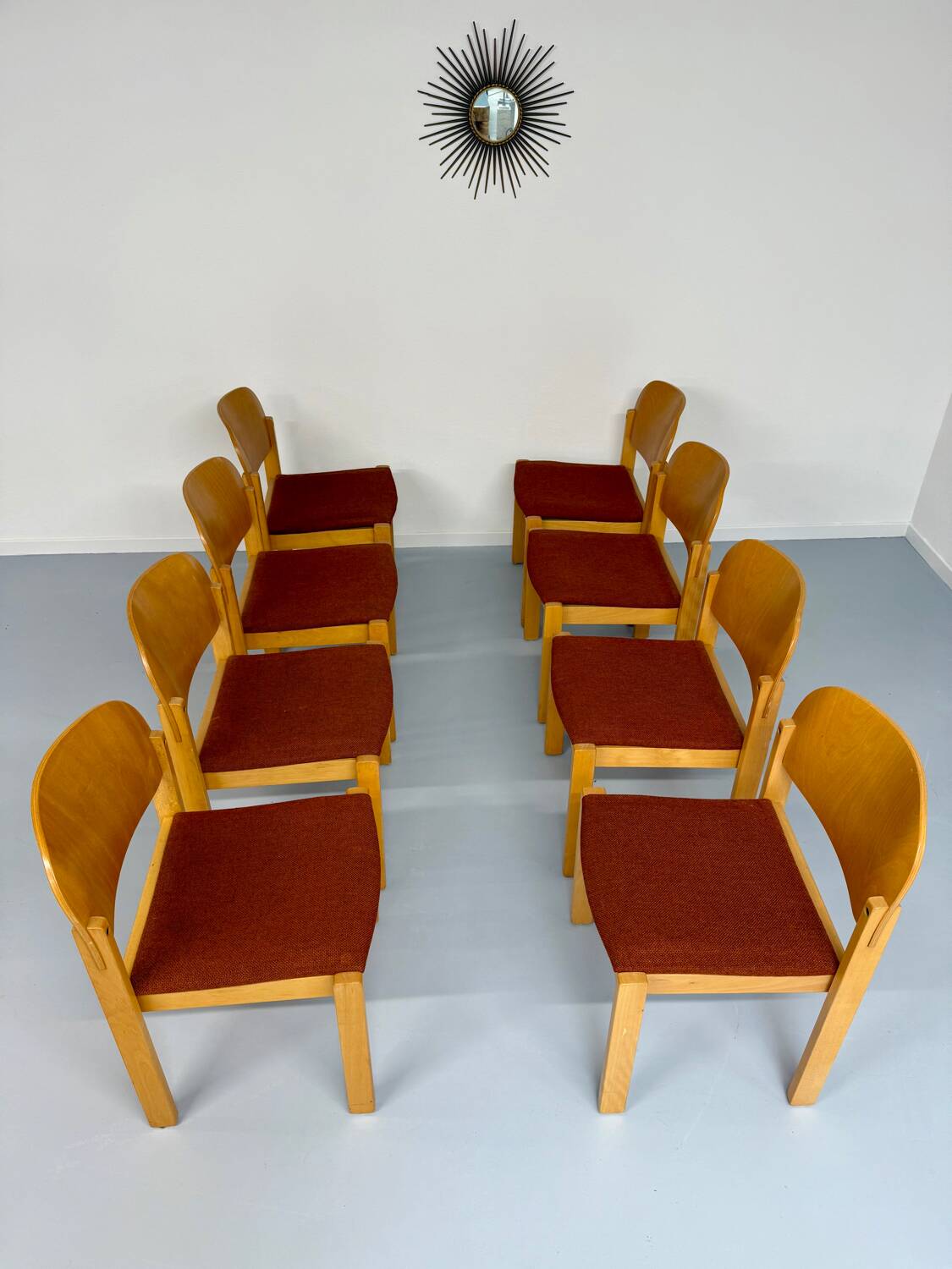 Lot of 8 old Scandinavian design wooden chairs from the 80s vintage