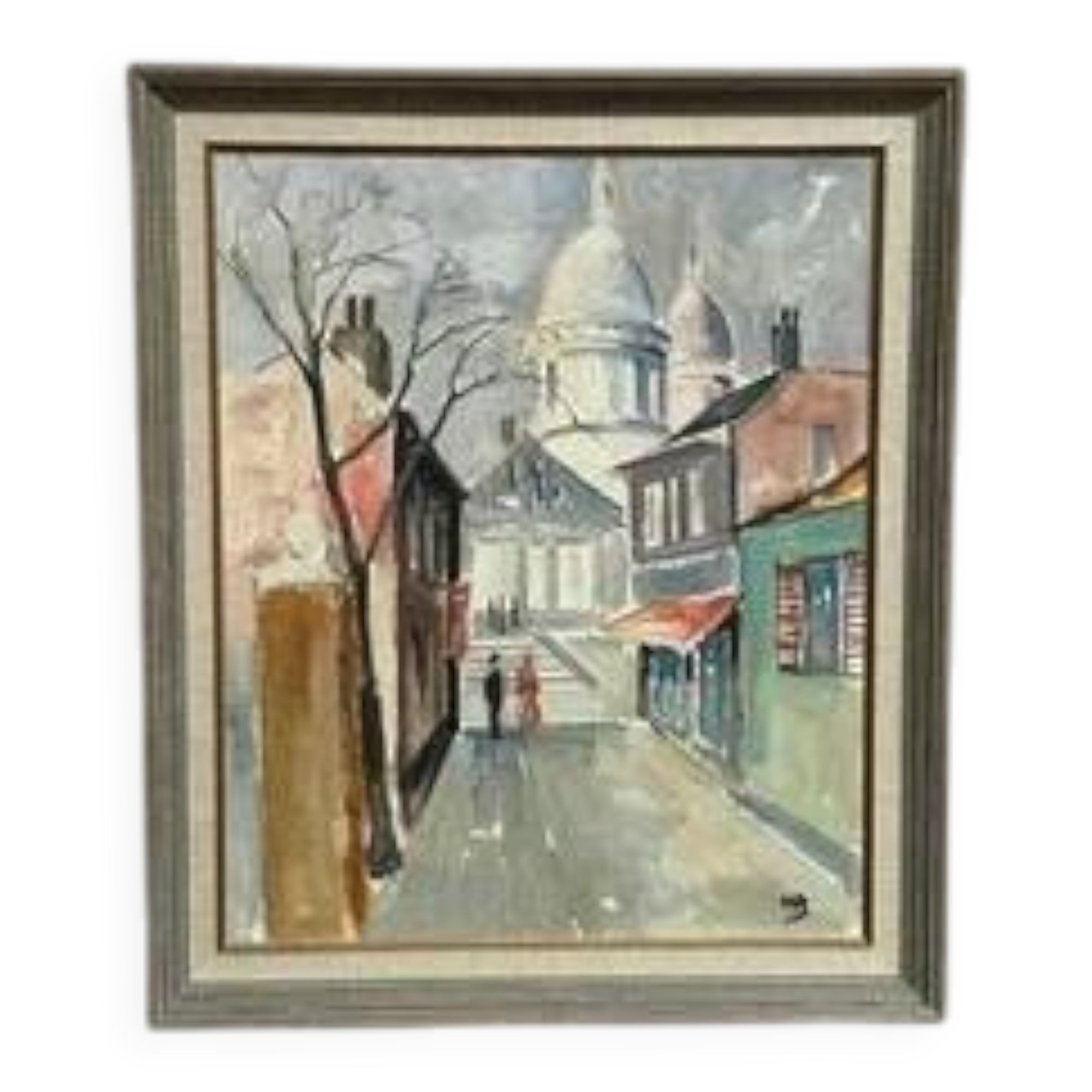 Mid-Century Oil on Canvas “City Scene” by WB, Signed, Vintage & Framed 40×47cm