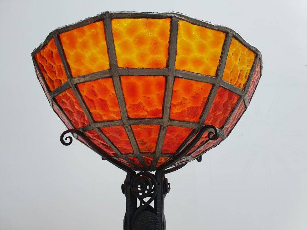 Large Art Deco Red Stained Glass Floor Lamp