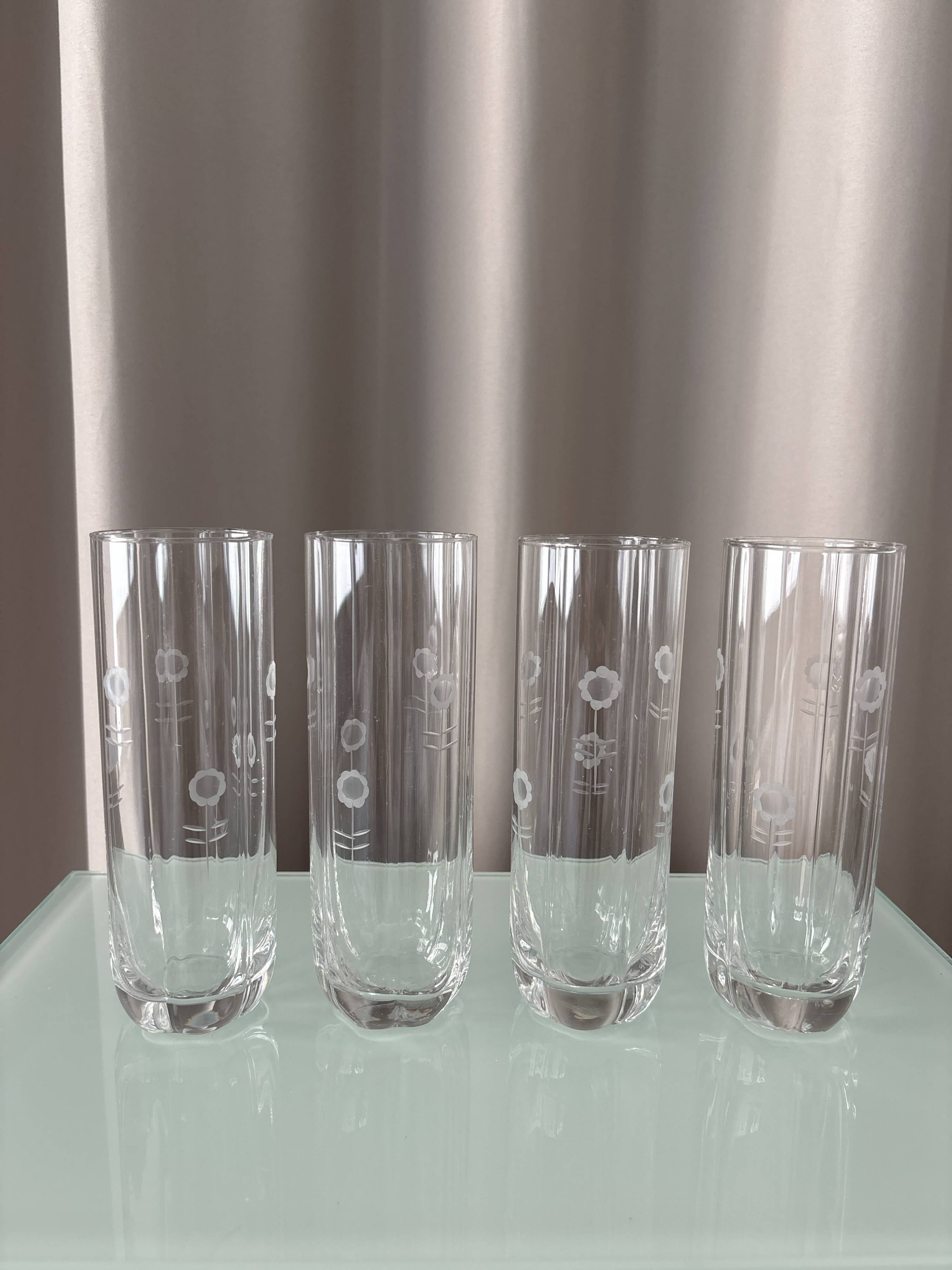 Set of 4 Vintage Etched Floral Highball Glasses