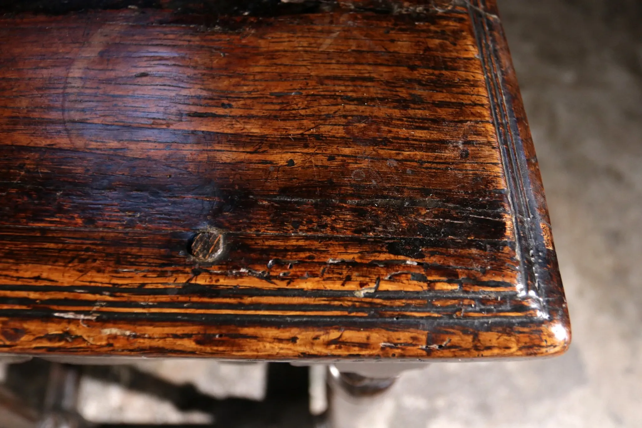 17th-century English oak joint stool with turned legs