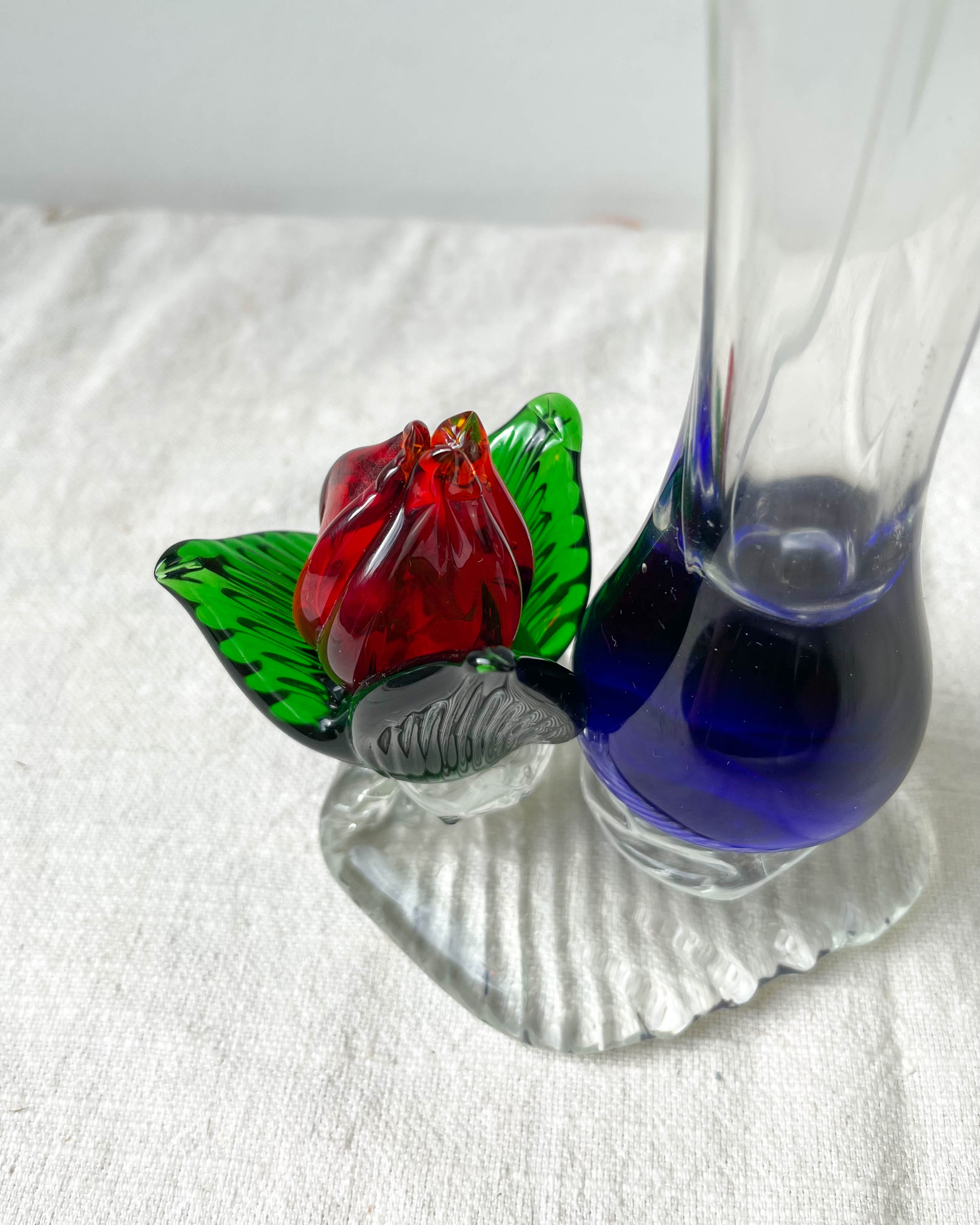 Blue red Murano glass vase with blown flower