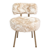 Vintage 1960s dressing table chair with faux fur and golden legs.