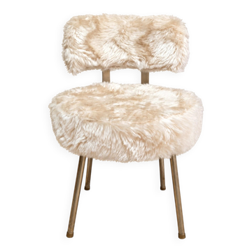 Chaise de coiffeuse vintage années 60 fausse fourrure pieds dorés
