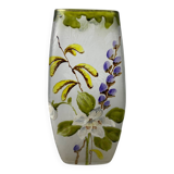 Acid-etched enamel vase with floral decoration