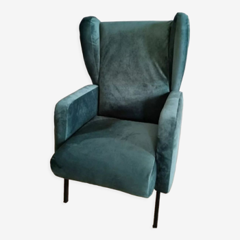 Vintage velvet green armchair with ears