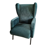 Vintage velvet green armchair with ears