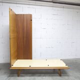 French wardrobe with tapered legs, 3 doors, 1 mirror (27*130), and 1 drawer.