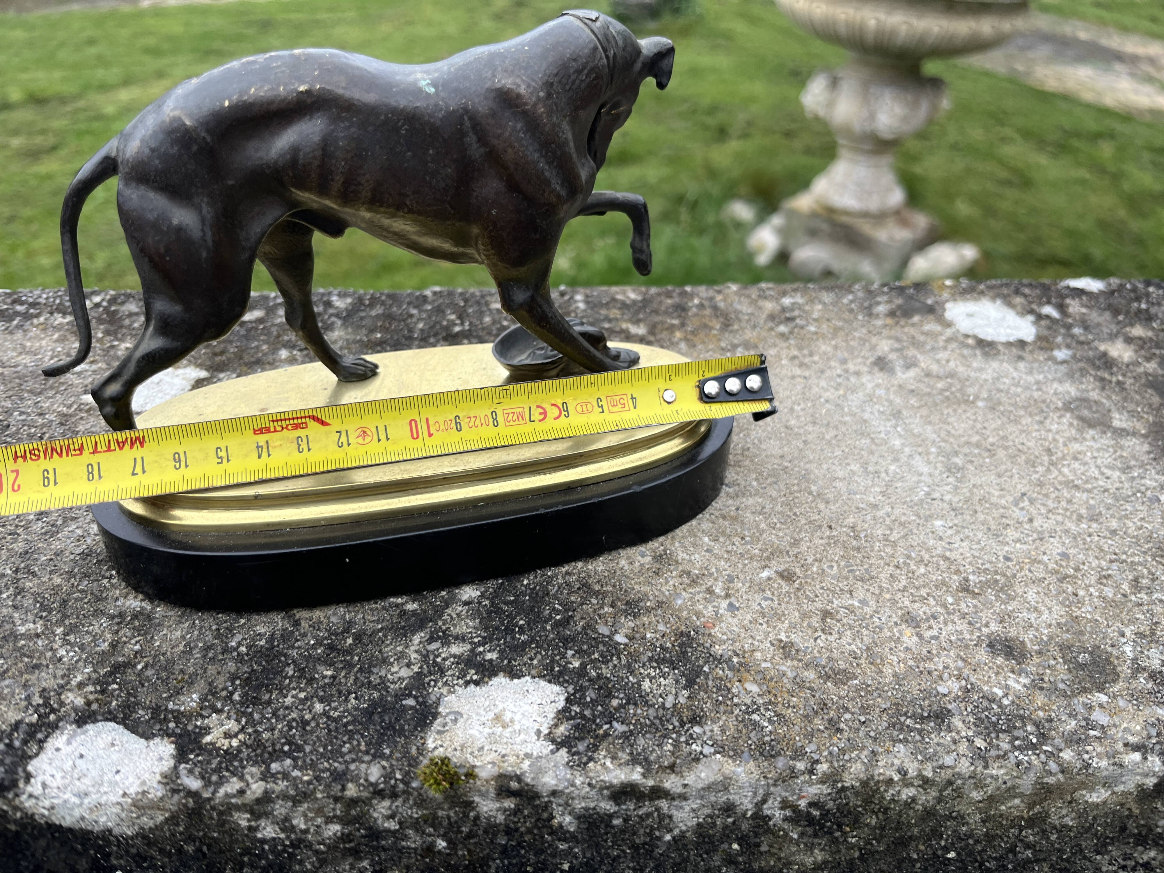 Bronze hunting dog and its prey – black marble base brass – s