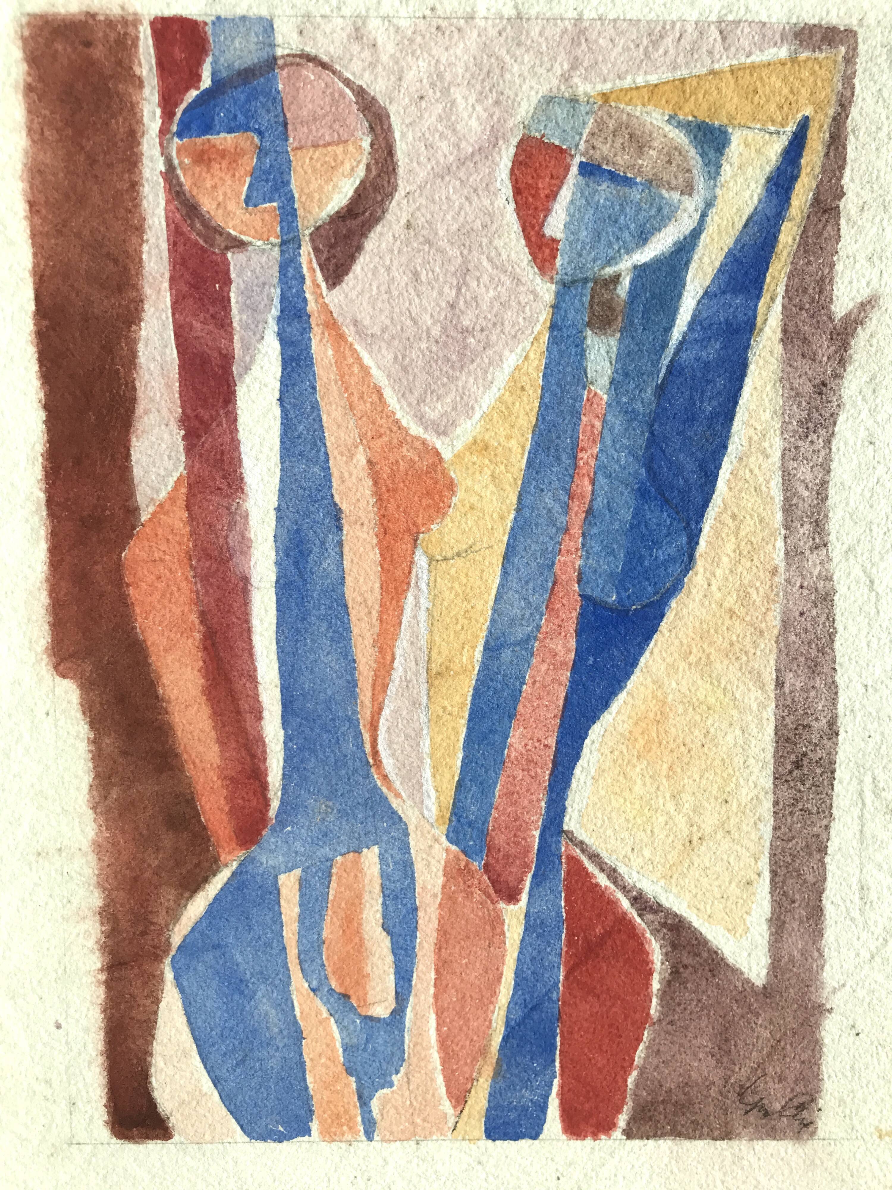 Yves Alix, Étude de nus, 1963. Watercolor on signed paper