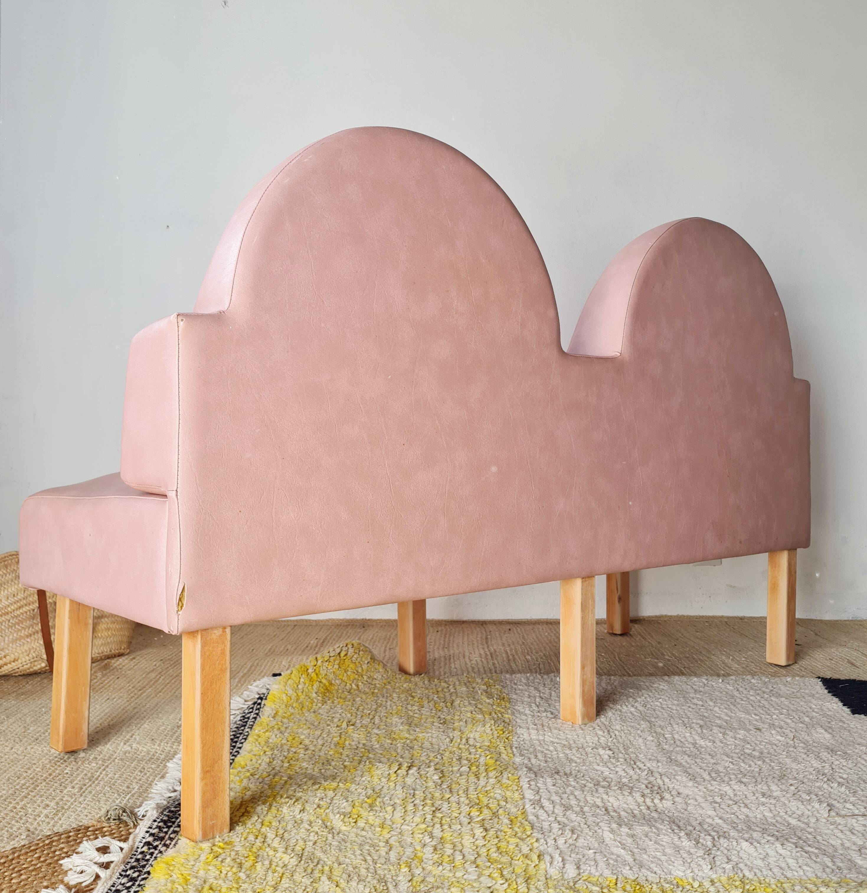 Pink faux leather bistro bench for 3 people