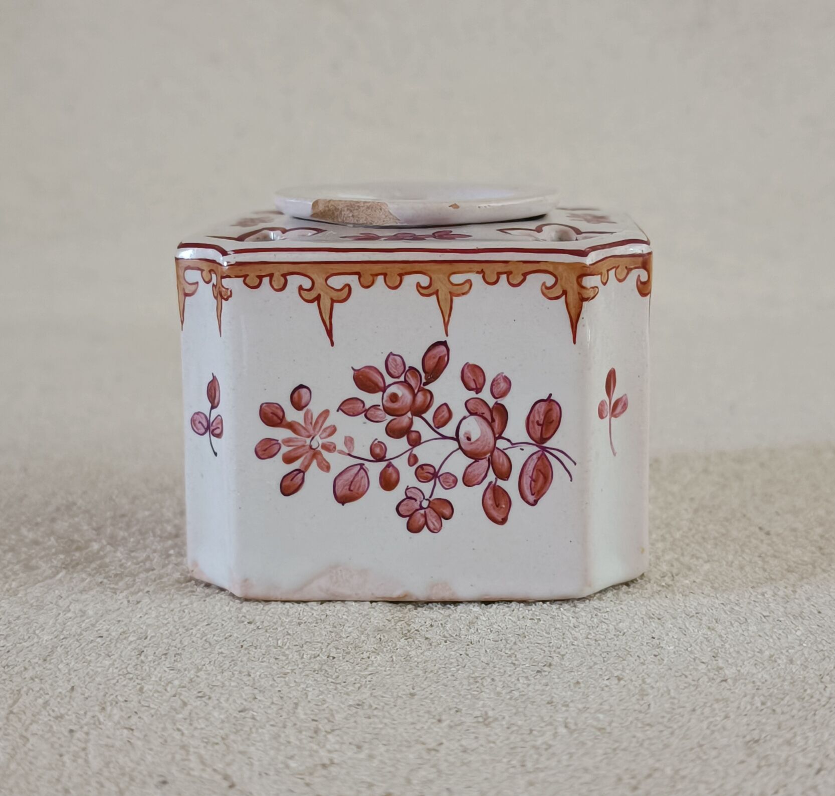 Earthenware inkwell signed Perrier fils