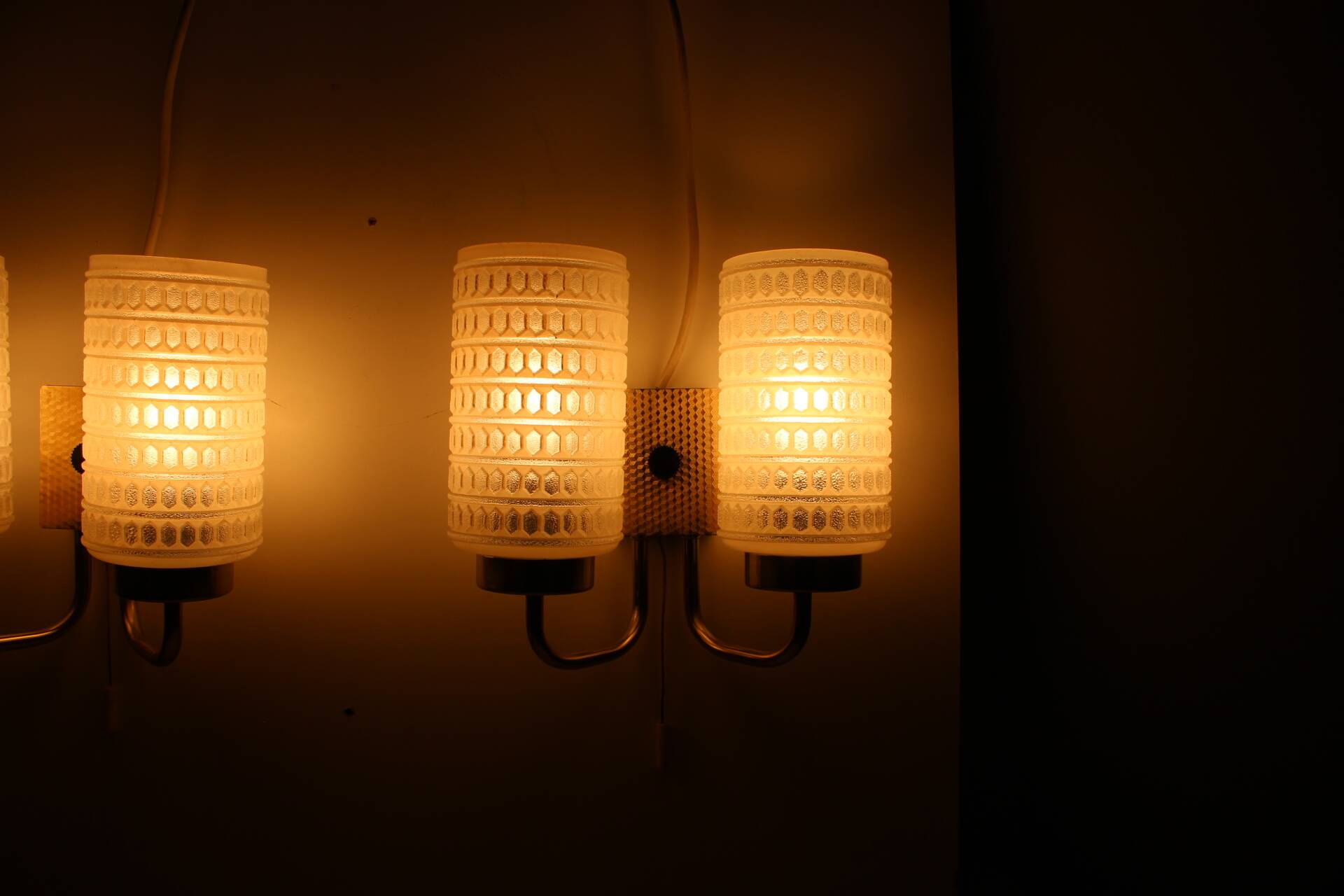 1970s Pair of Two Wall Lamps with Glass Shades, Germany