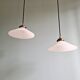 Pair of Art Deco conical white opaline pendants, 1920-30.