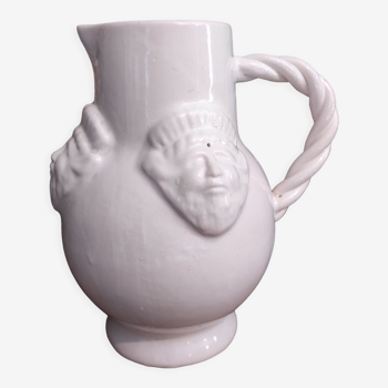 Vintage french white porcelain jug with poseidon faces