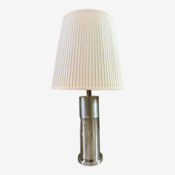 Table lamp in beige pleated cotton and chrome aluminum