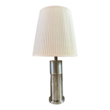Table lamp in beige pleated cotton and chrome aluminum