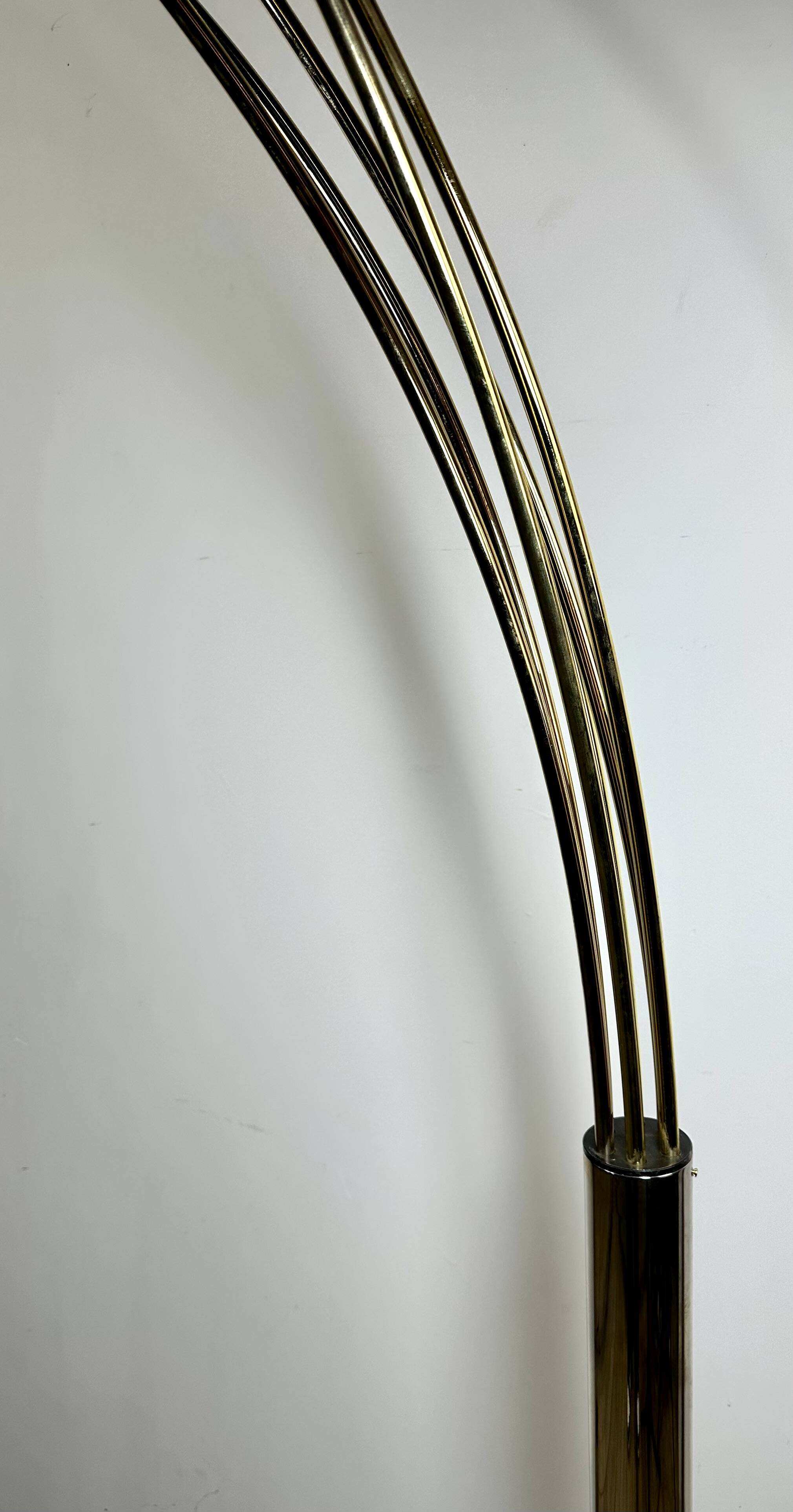 Italian Arc floor lamp with 6 lights in gold brass, 1970s.