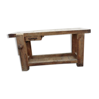 old solid wood workbench with drawer and seal