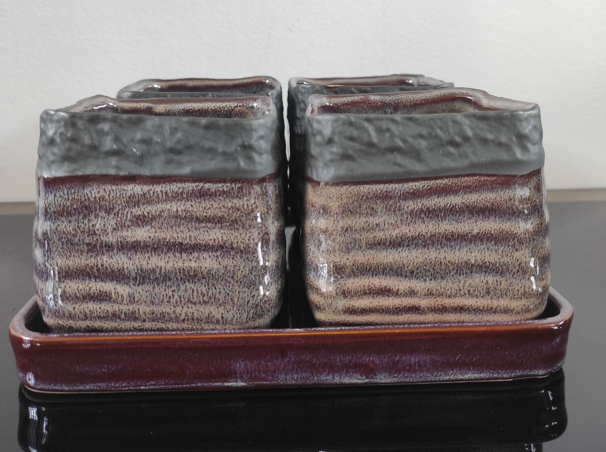 Vintage Set in Glazed Ceramic – 4 Bowls & Tray – Style