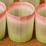 Set of 11 Italian frosted glasses, green and pink, Bormioli