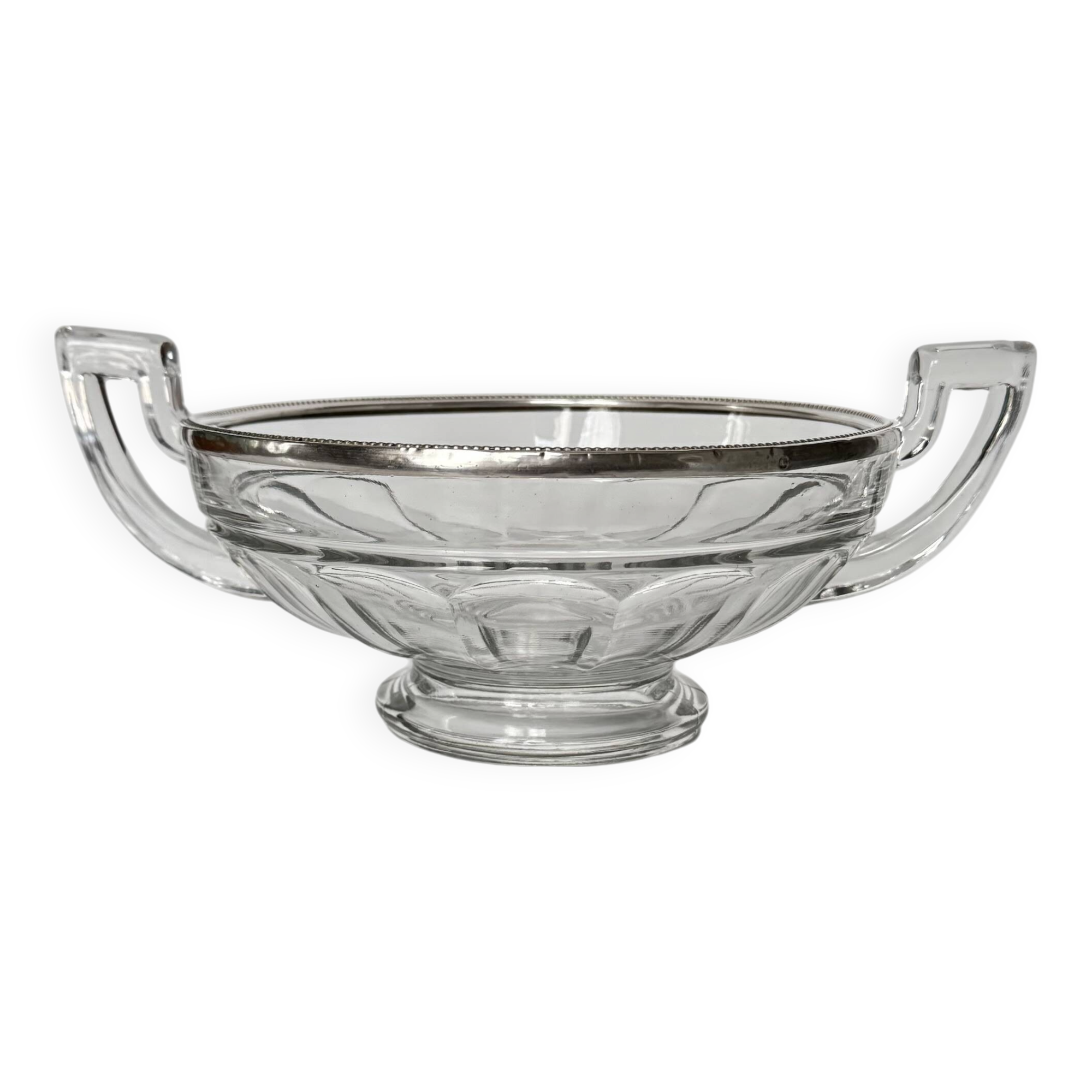 Val Saint Lambert Crystal Fruit Bowl | Silver Rim | Art Deco