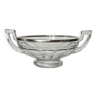 Val Saint Lambert Crystal Fruit Bowl | Silver Rim | Art Deco