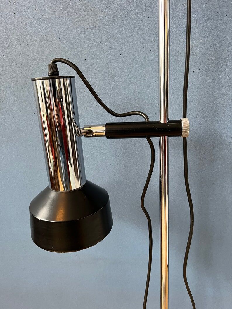 Mid-century floor lamp with two black/chrome spotlights