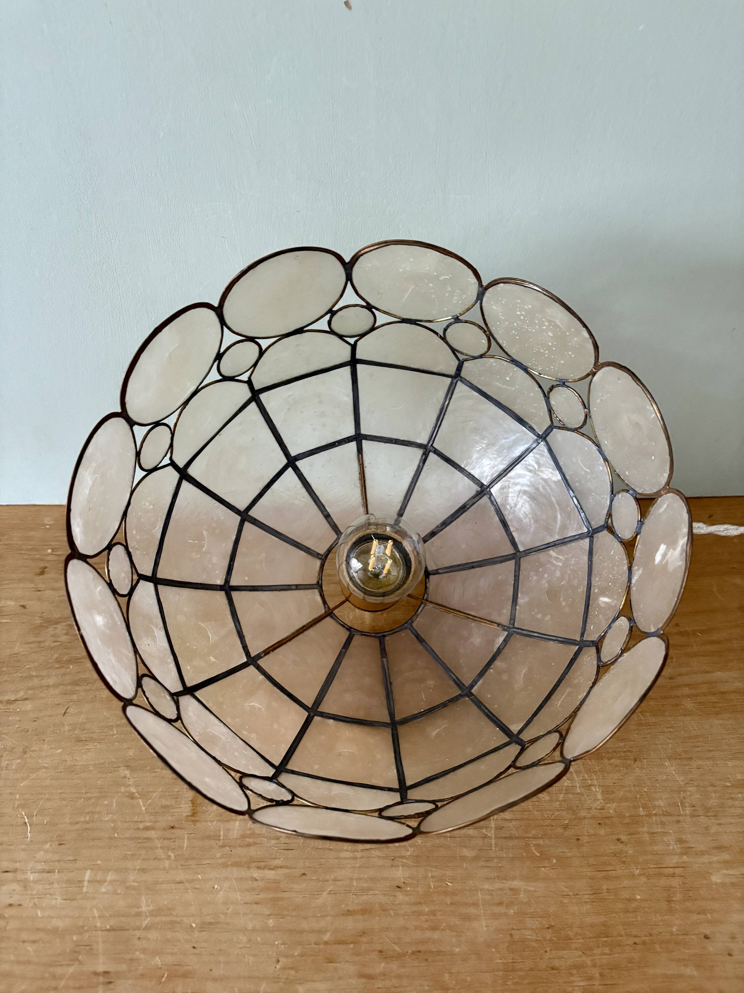 Vintage mother-of-pearl and brass lampshade pendant light
