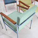 1960s Set of Eight Iron and Wood Armchairs/Dining Chairs,Czechoslovakia