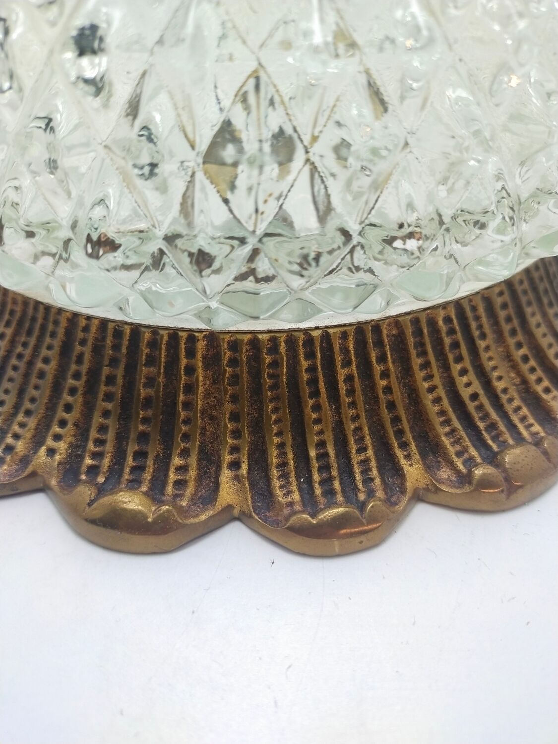 Ceiling lamp glass diamond tip and brass 70's