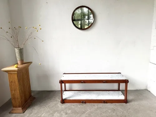 Italian modernist shelf in teak and Carrara marble, 1950s