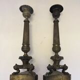 Pair of antique bronze torches