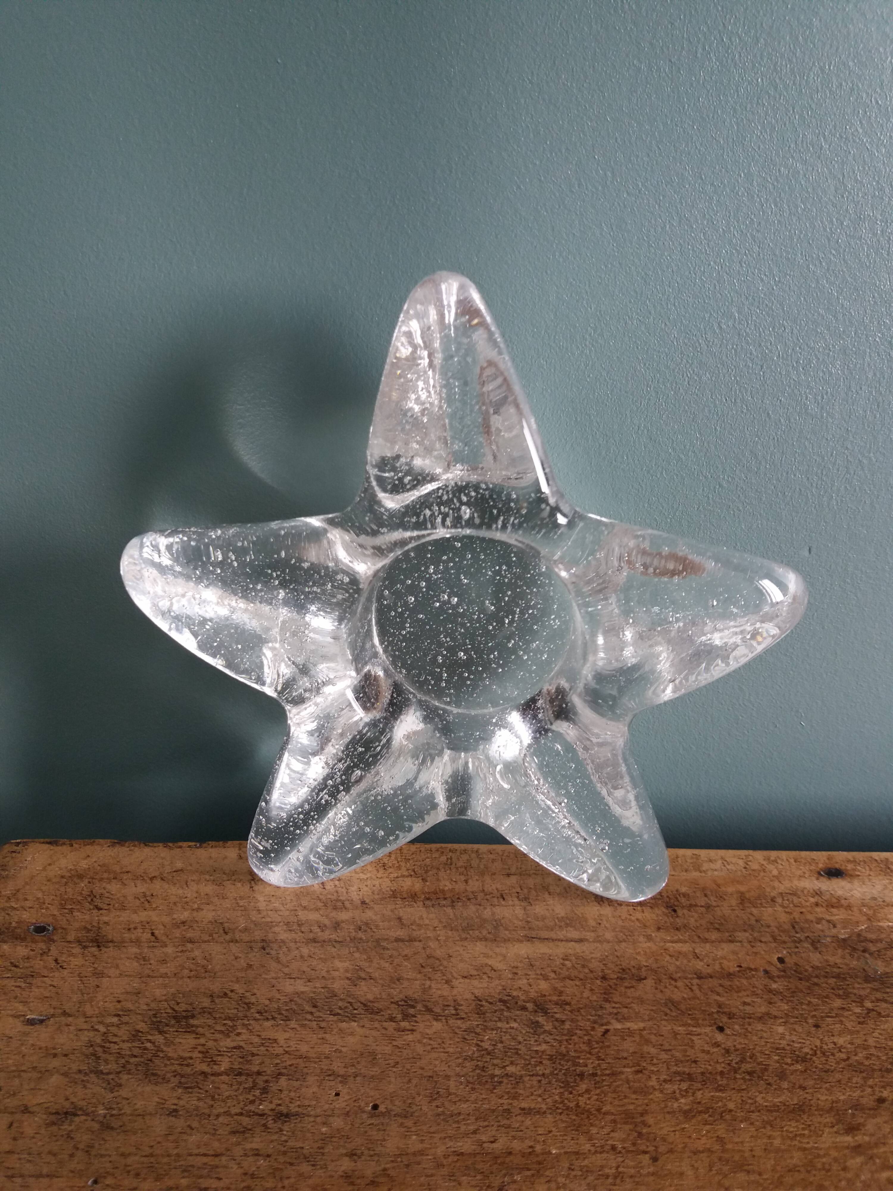 Star candle holder in glass or bubbled crystal, Biot type