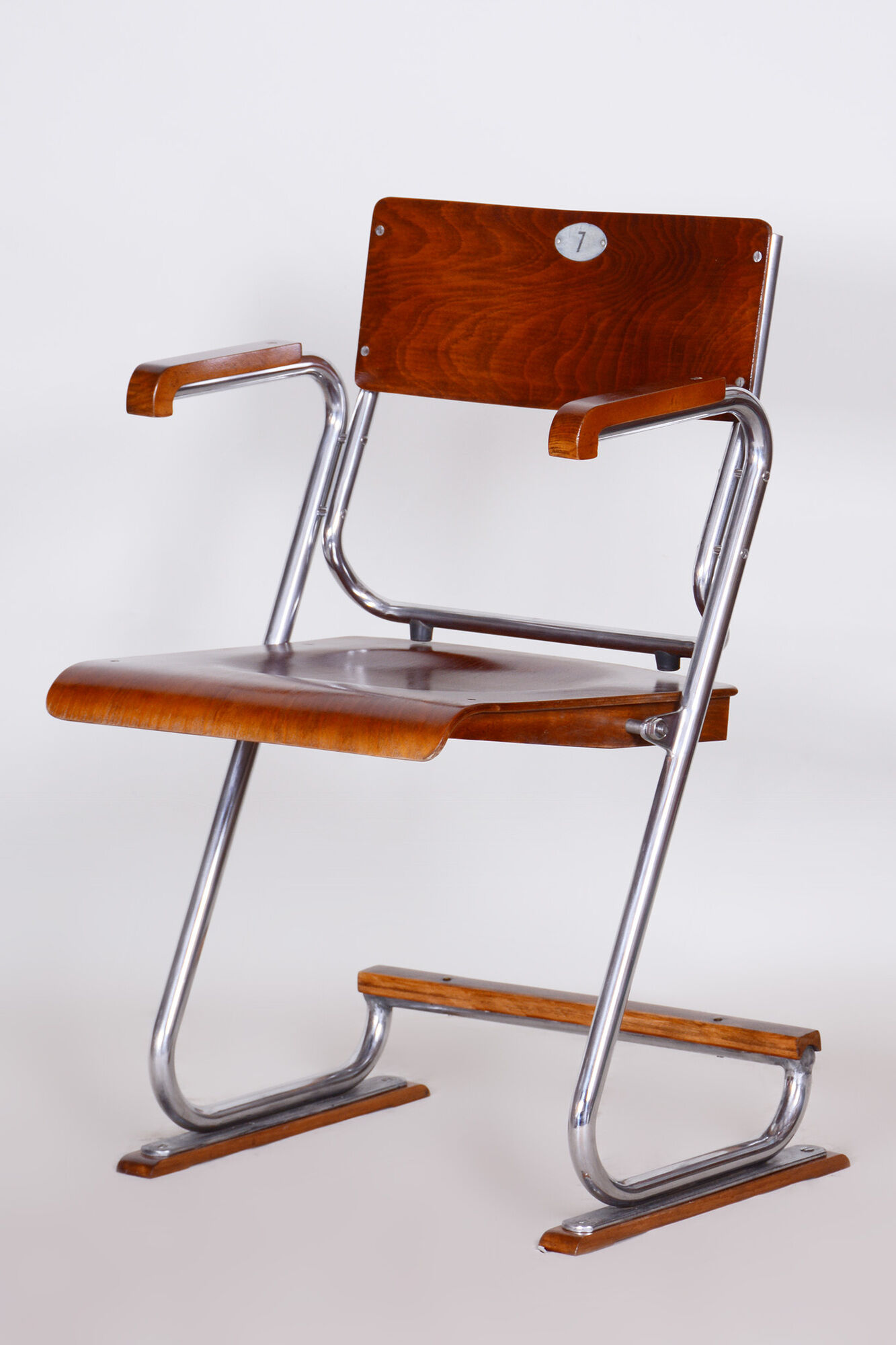 Restored bauhaus folding chair, beech plywood, revived polish, czechia, 1930s