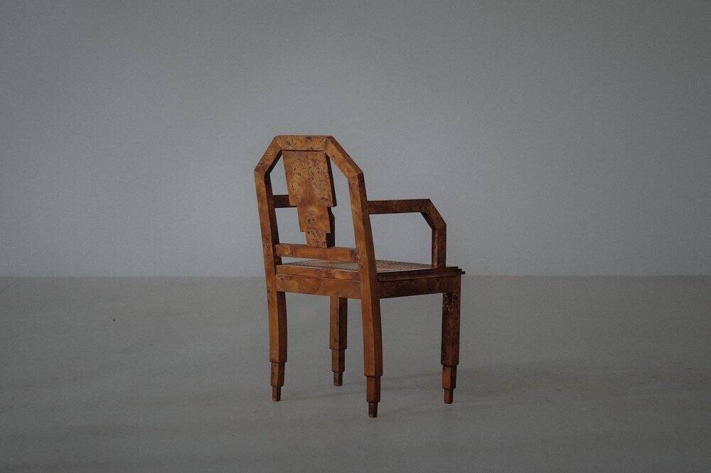 Art Deco armchair, marquetry and cane, circa 1930