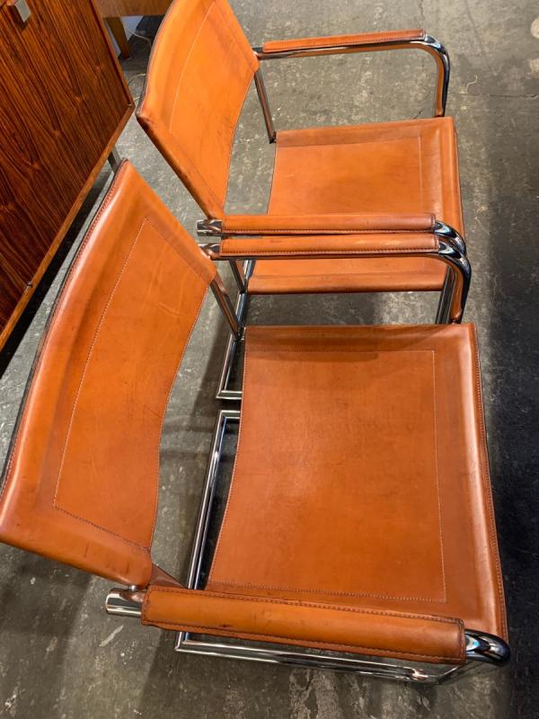 4 Matteo Grassi leather cogna cantilever armchairs