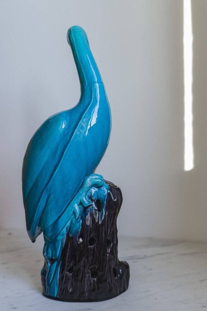 Chinese turquoise glazed crane figurine, 1950s