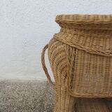 Side table or end table "elephant" in rattan, wicker, 1960s 70s