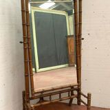 19th century bamboo-style cherry-style psyche mirror 85x193cm