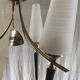 Modernist chandelier with 3 lights in gold and black metal, opaline shade - 50s