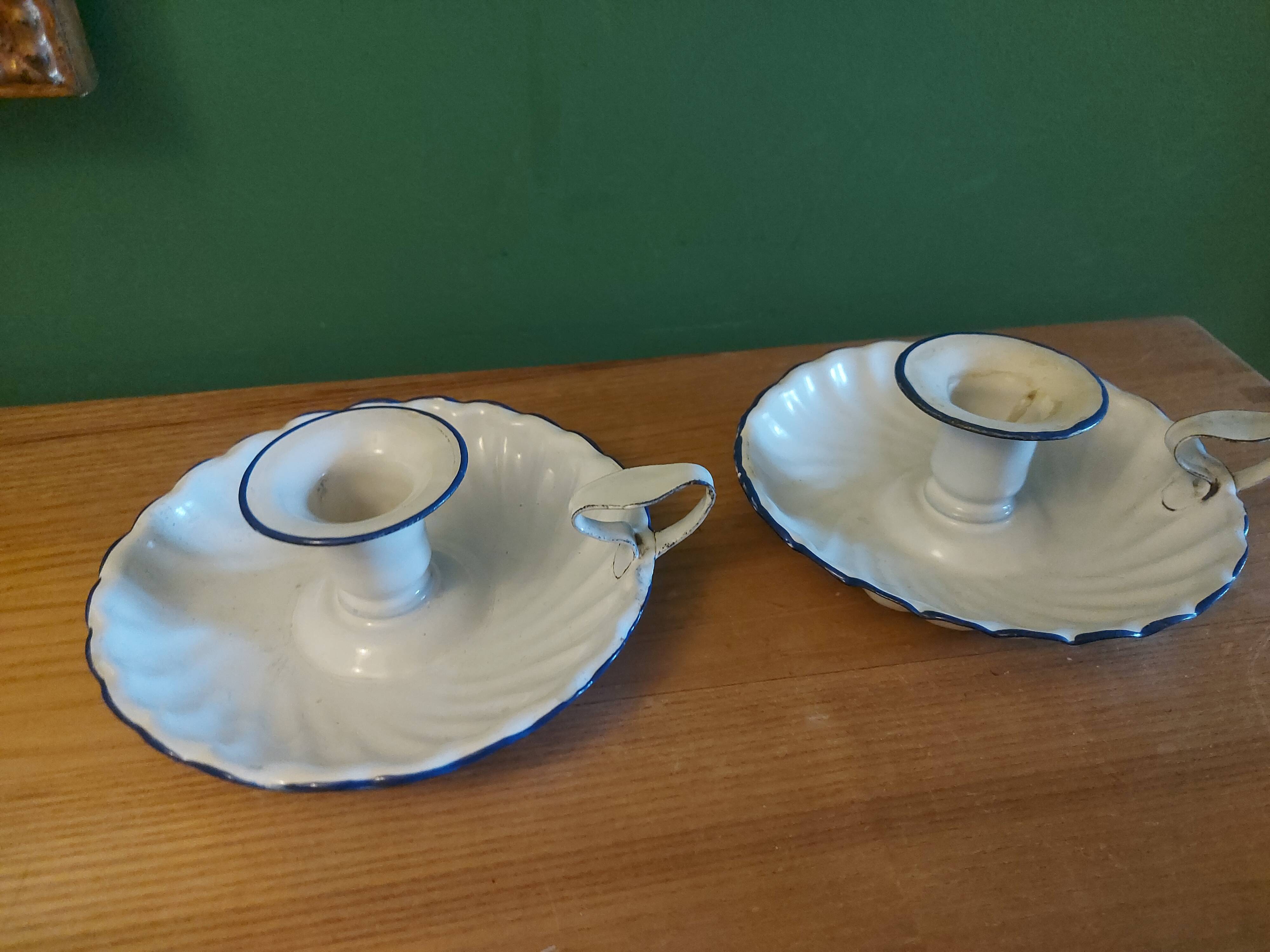 Pair of enamelled candle holders