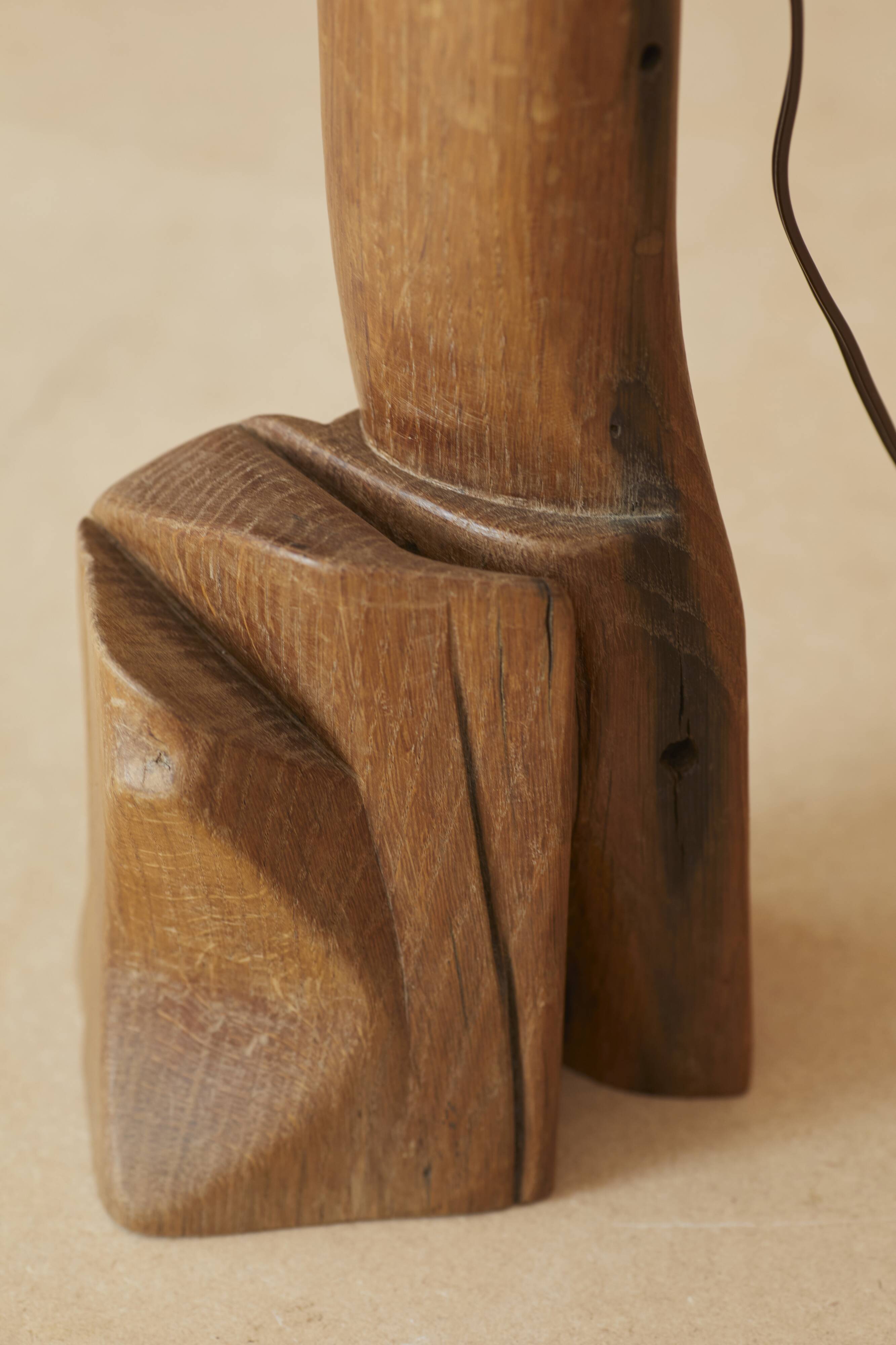 Sculptural lamp in solid wood circa 1960