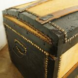 Old-curved wooden trunk - burlap