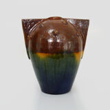 Vase in flamed stoneware with Rambervillers style ear. Signed
