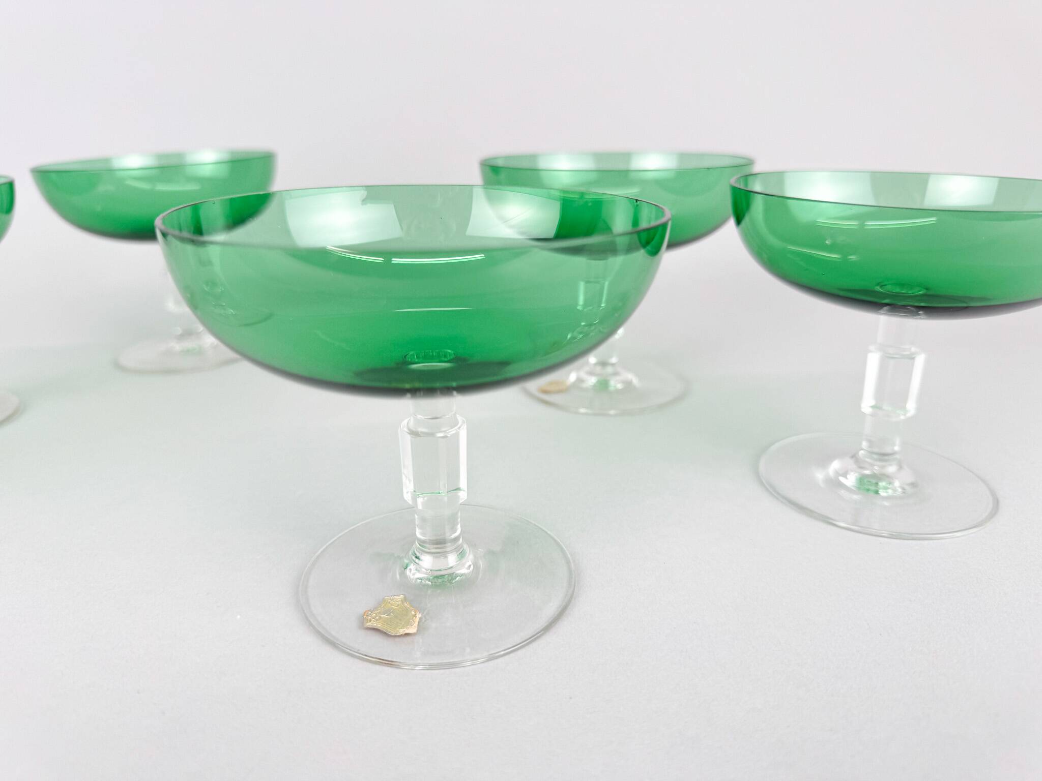 Set of Six Art Deco Stemmed Glasses, Czechoslovakia