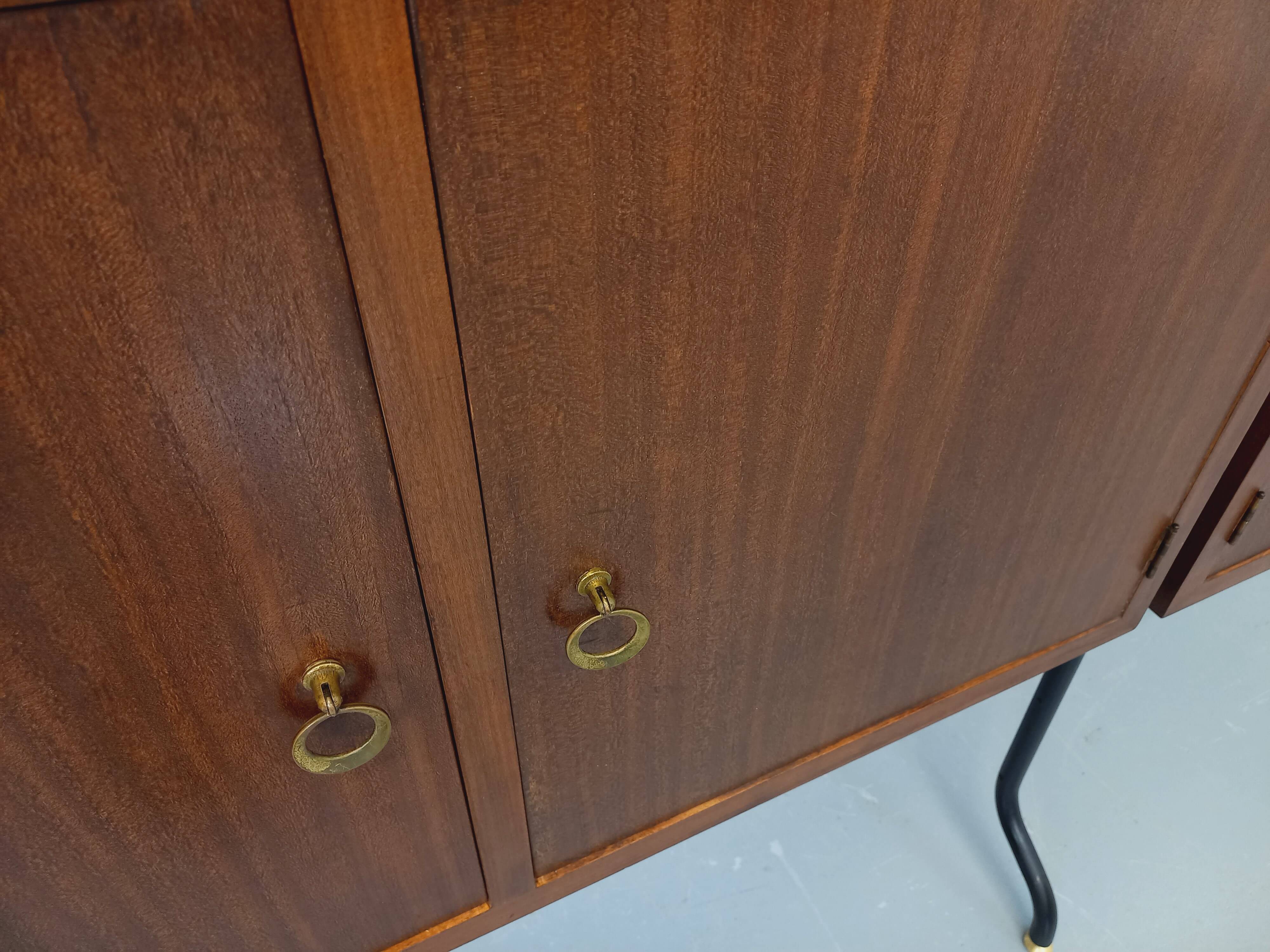 Vintage Italian double modular bookcase in wood and metal