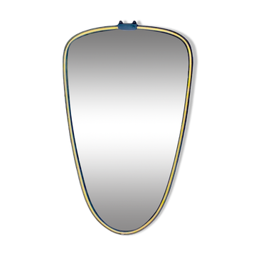 Ancien miroir rétroviseur - cadre en plastique noir et doré - 34 x 55 cm