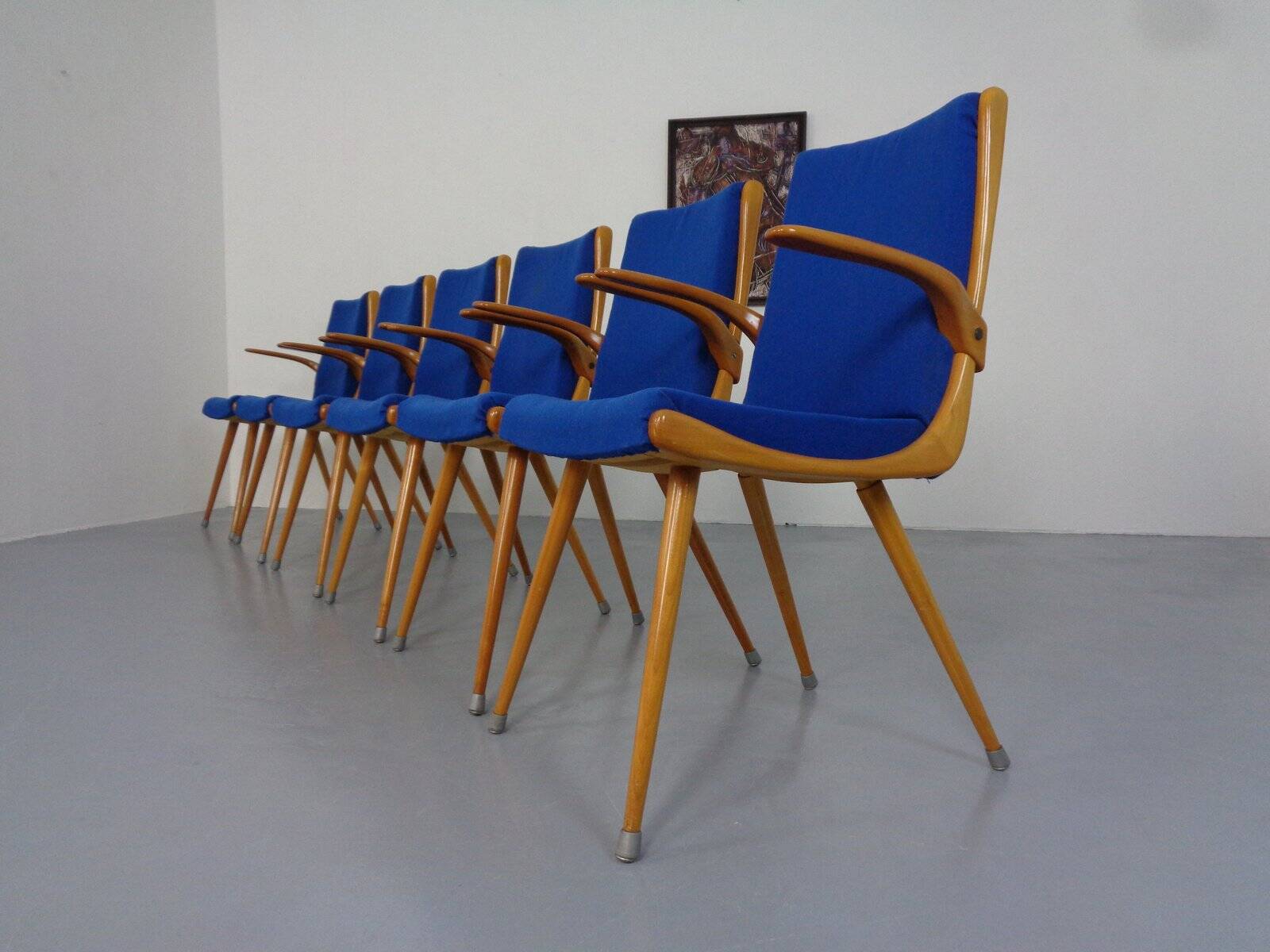 Mid-Century German Boomerang Armchairs in Cherrywood, Set of 6