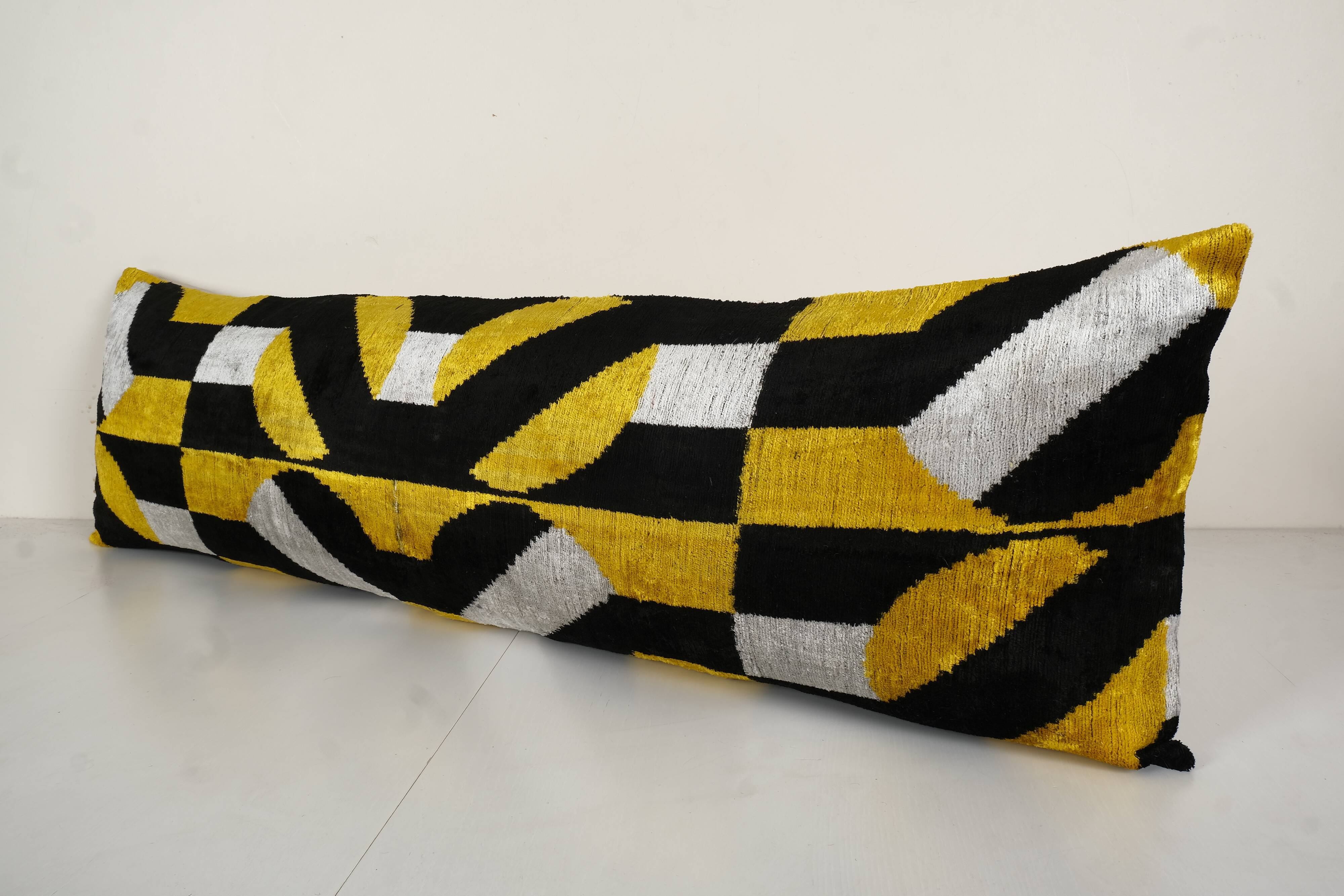 Yellow ikat velvet bedding pillow